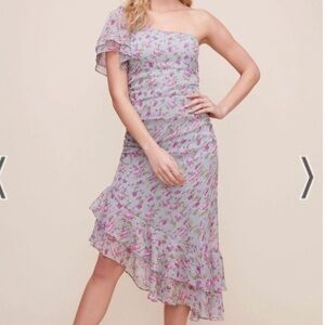ASTR the Label Lisa Floral One Shoulder Dress Size M NWOT Blue Romantic Ruffles